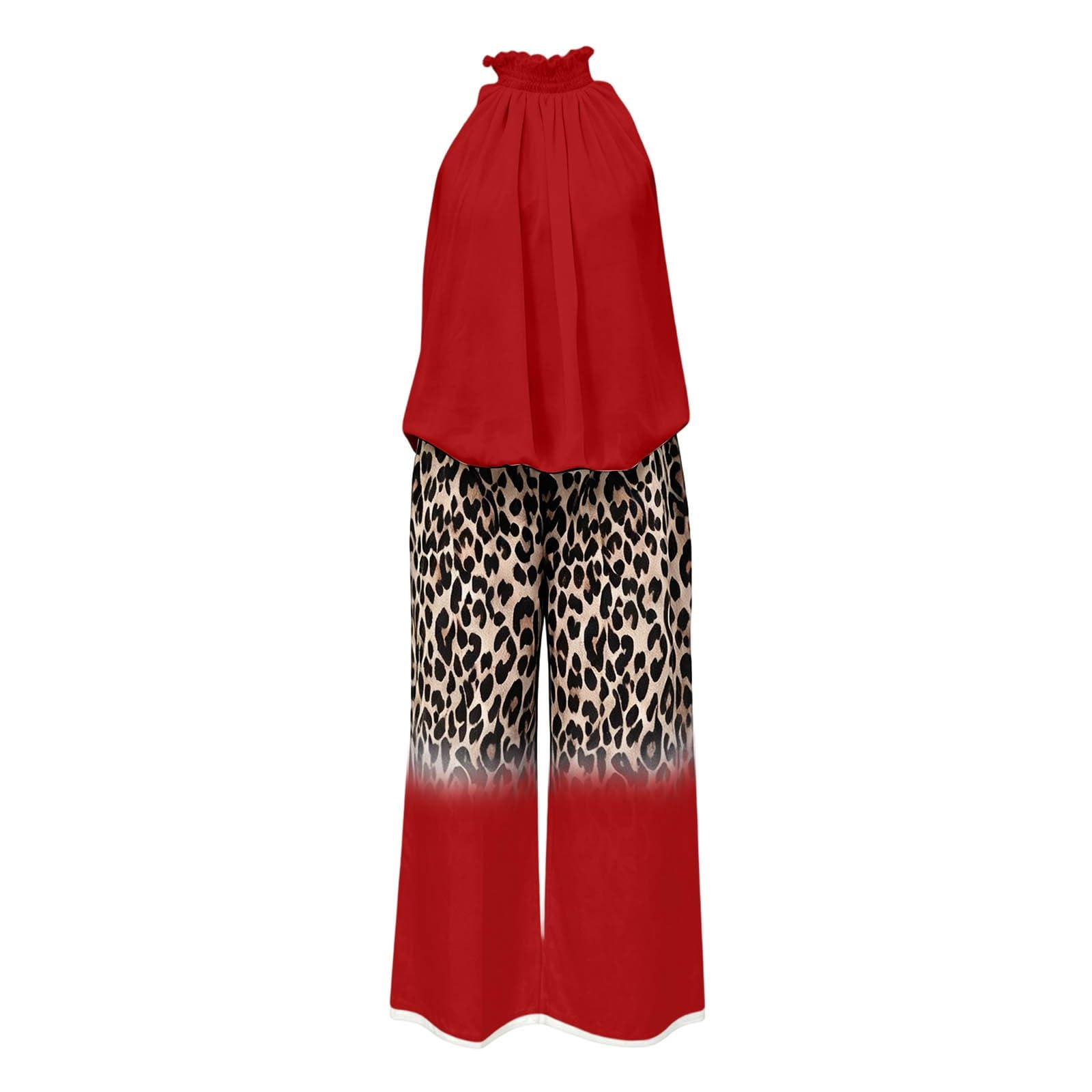 Elegante senza maniche con scollo a V in velluto con sfumatura leopardata e gamba larga per