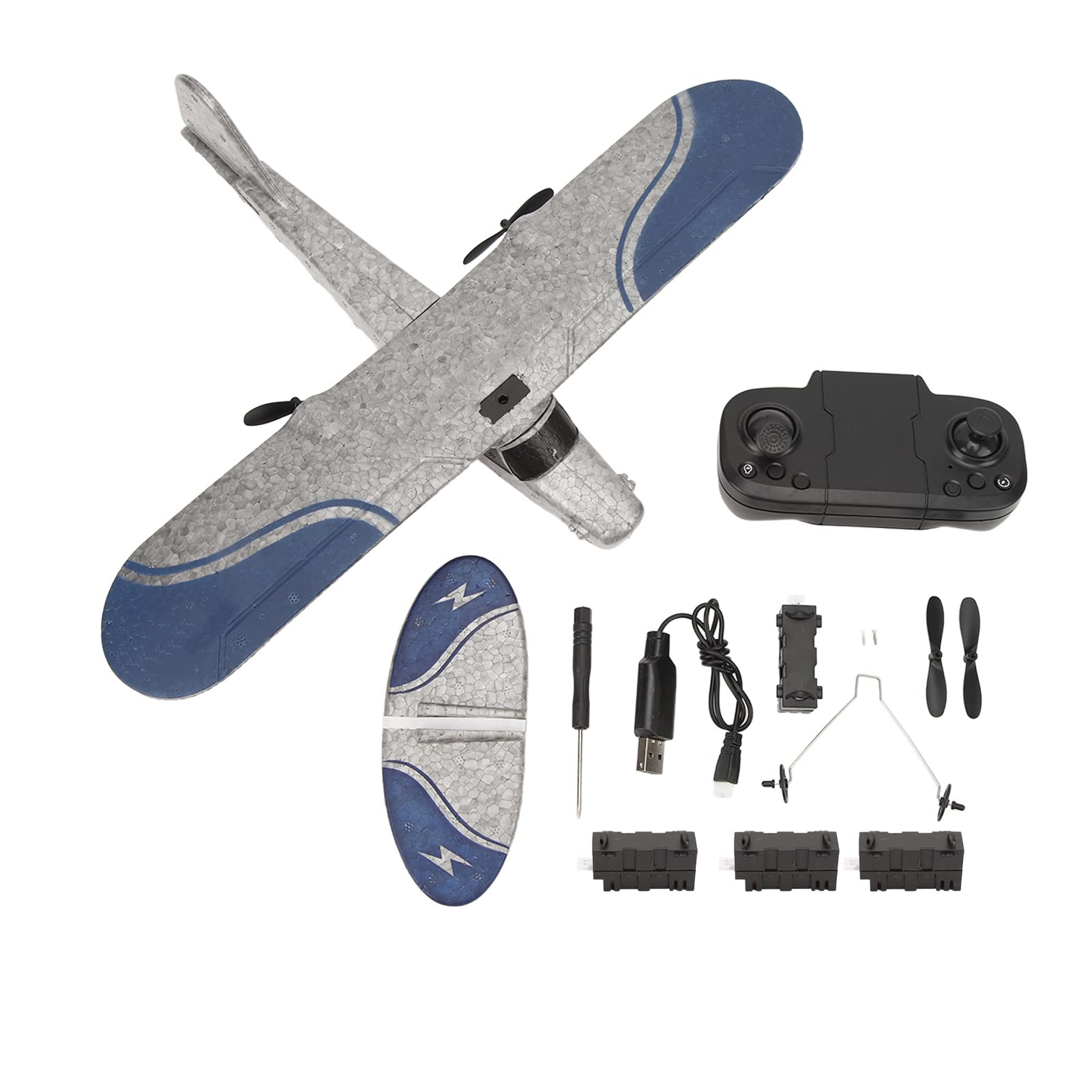 Pssopp RC Aereo, Doppio Canale RC Aliante RC Aereo 2.4Ghz Per Parco Giochi (Tripla Batteria)