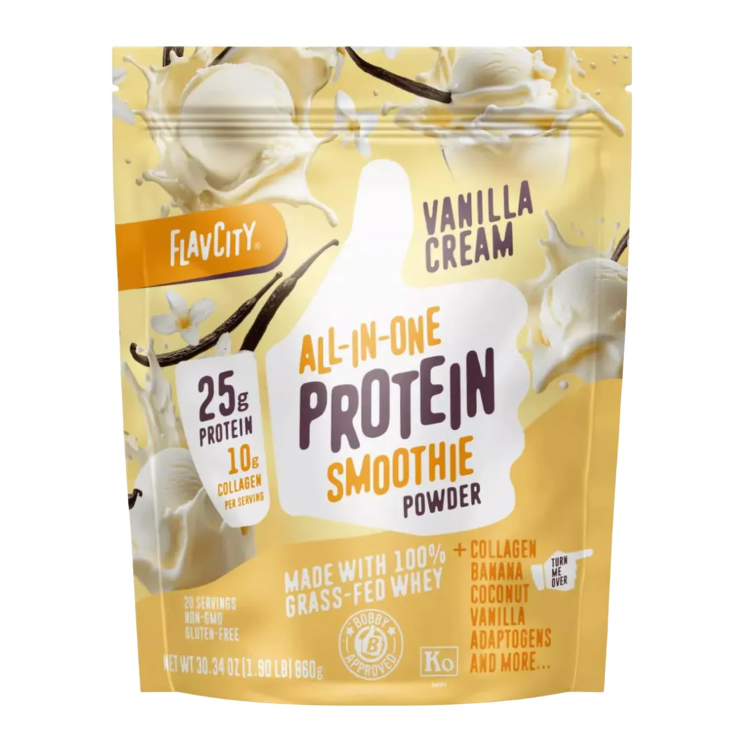 Protein Smoothie, Vanilla - 100% Grass-Fed Whey Protein Smoothie with Collagen (25g of Protein) - Gluten Free & No Added Sugars (29.63 oz)