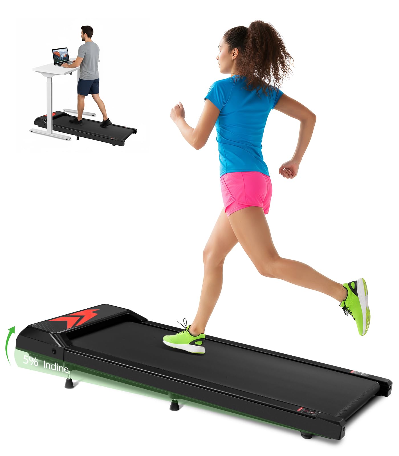 Cozary Tapis Roulant Elettrico Salvaspazio con 5% Inclinazione, Walking Pad per Casa e Ufficio, 120 kg, 2-6 km/h, Motore 2.5 HP Silenzioso, Controllo App e Telecomando