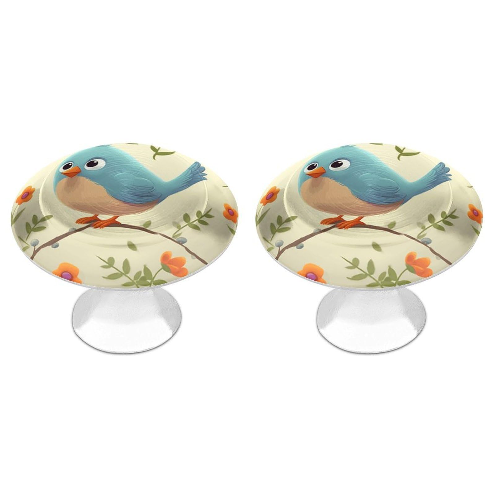 FekiLoot Cute Bird Cabinet Knobs Personality Stainless Steel Round Drawer Handles Circle Modern Cabinet Handles Drawer Knobs for Kitchen Dresser Bathroom Cupboard Furniture