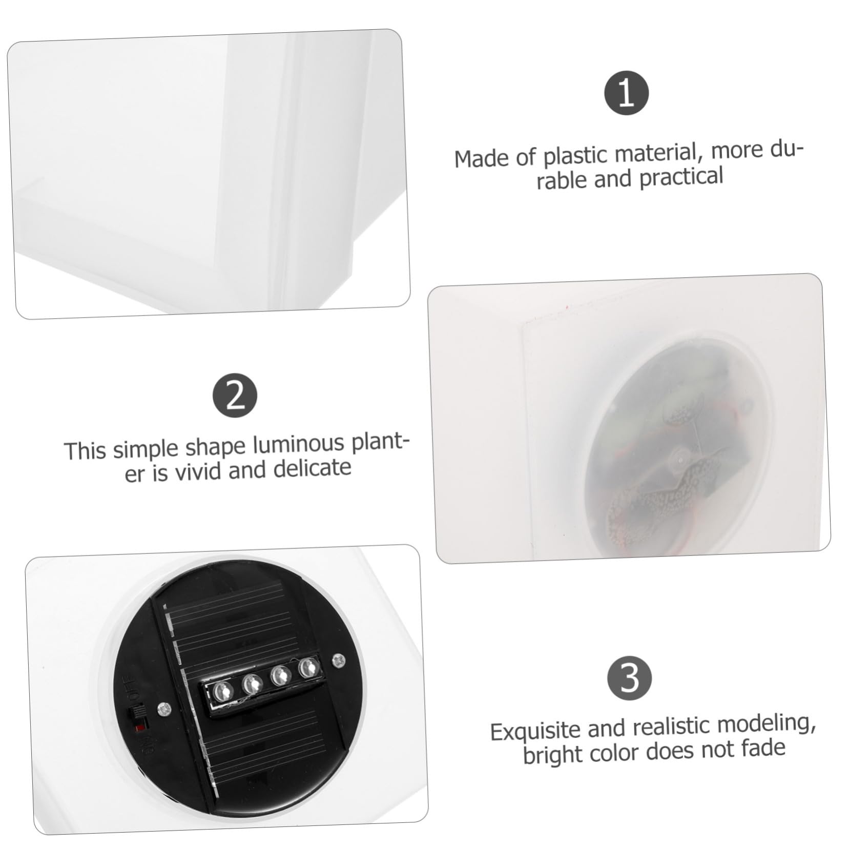 jojofuny Vaso di Fiori Luminoso Solare Quadrato in Plastica per Giardino e Balcone, Fioriera Decorativa Luce LED per Atmosfera Esterna Serale