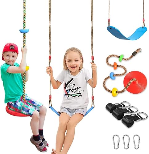 Miniatura 1 de Bobibibo Juego de 2 columpios para columpios, cuerda de escalada de árbol, multicolor con plataformas, juguetes al aire libre para niños a partir de