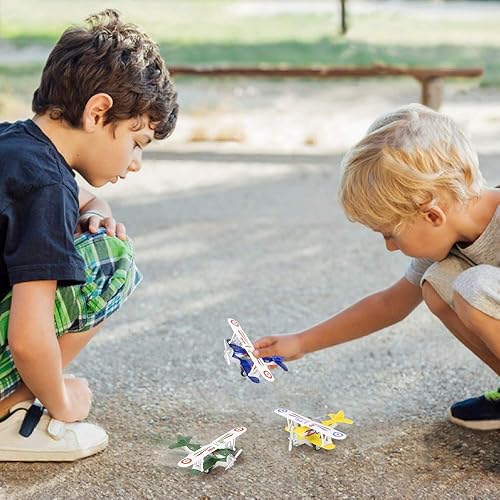 Miniatura 5 de ArtCreativity Biplanos clásicos fundidos a presión con mecanismo de retroceso, juego de 2, juguetes biplanos de metal fundido a presión para niños,