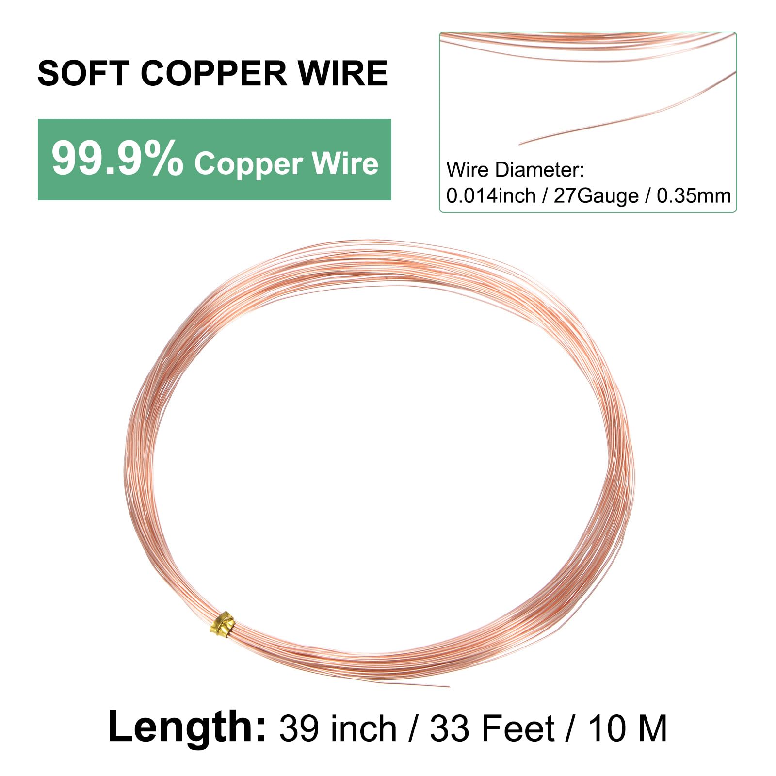M METERXITY 99.9% Soft Copper Wire, 27 Gauge 33FT Pure Copper Wire for DIY Crafting/Jewelry Making/Gardening Plant/Beading - Image 3