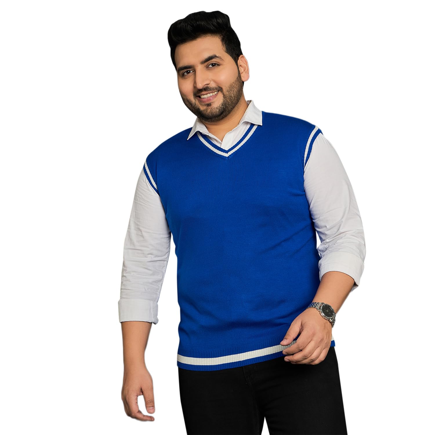 bigbanana Men Plus Size Solid Royal Blue Colored Sweater(Mogila,Royal Blue,4XL)-picture-27