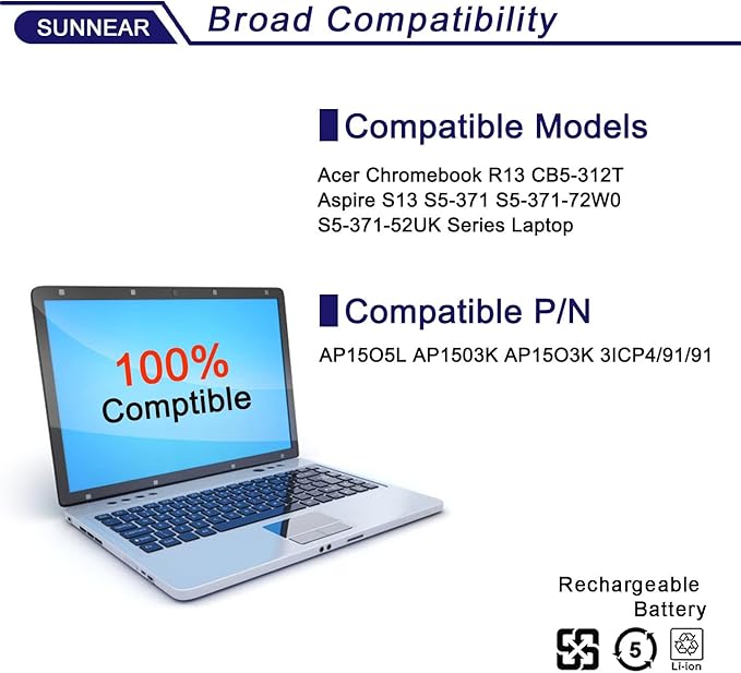 Batería para Laptop SUNNEAR AP15O5L 11.5V 4670mAh miniatura 6