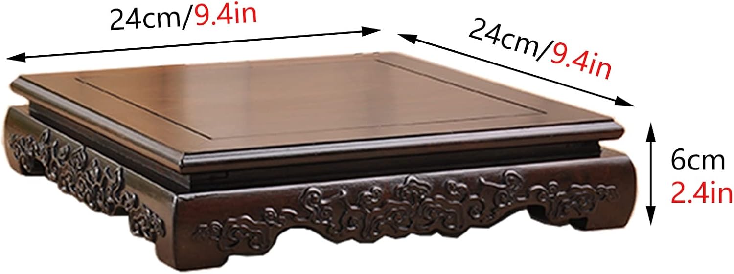Bonsai base Retro Crafts Wooden Display Stand Teapot Craft Pedestal,Rectangle Shape Pedestal With Ganoderma Lucidum Carved
