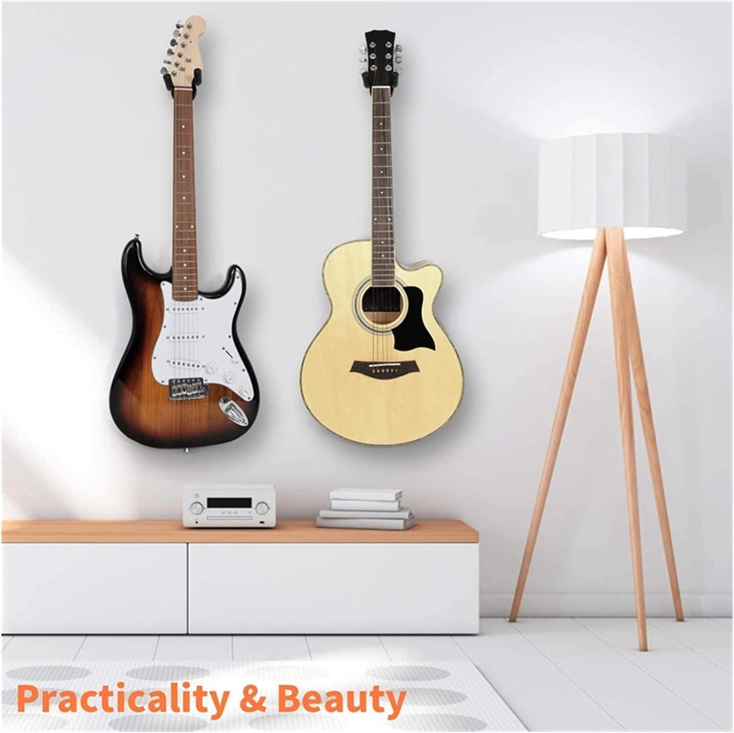 Guitar Wall Mount Hanger Hook Holder Stand for Acoustic Electric and Bass Guitars Black Guitar Bracket Holder image 5