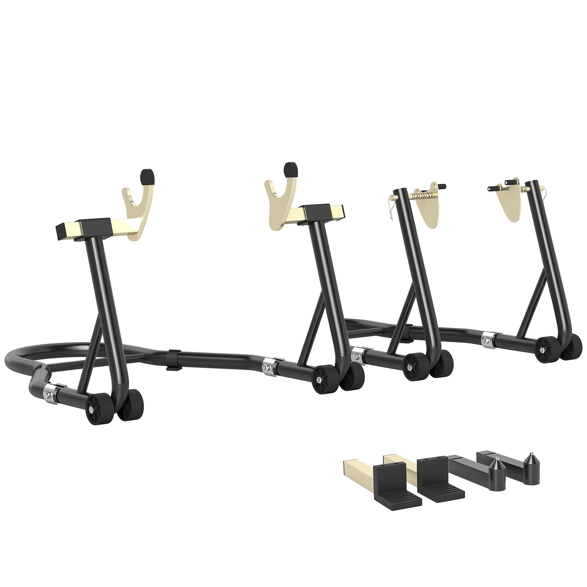 HOMCOM Caballete para ruedas delanteras y traseras, 390 kg de capacidad de carga, caballete para taller de motos con brazo de acero ajustable, elevador de horquilla U + L, para almacenamiento | Soporte de taller de acero, elevador de motocicleta en forma
