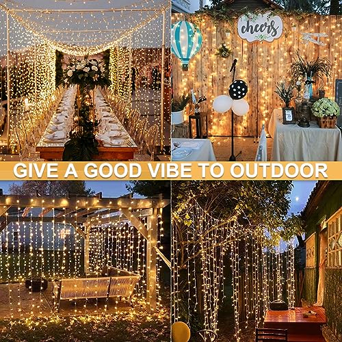 JMEXSUSS 300 LED Remote Control Christmas Curtain Lights, Plug in Fairy Curtain Lights Outdoor, Window Wall Hanging Curtain String Lights for Bedroom Backdrop Wedding Party Indoor Decor, Warm White - Image 6