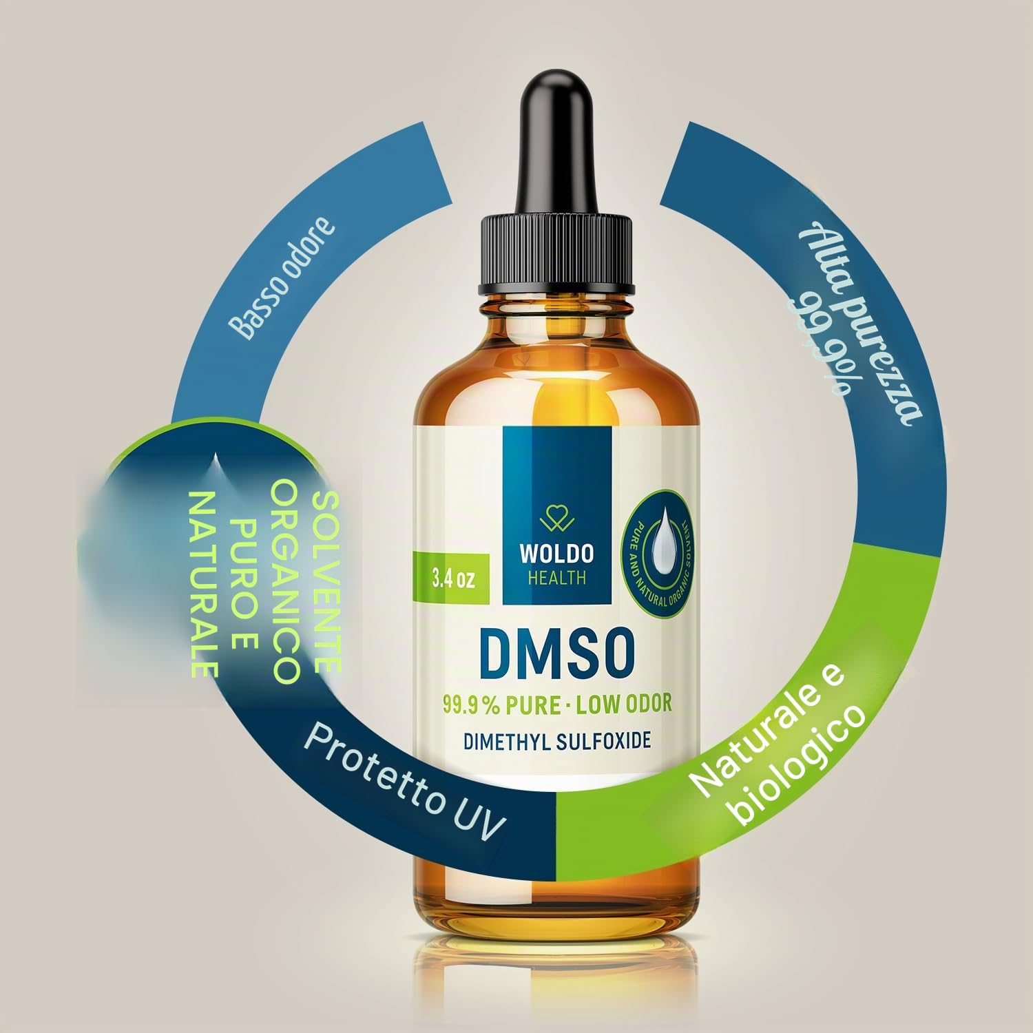 WoldoHealth DMSO 99,9% Dimetilsolfossido 100ml puro vetro ambrato con pipetta
