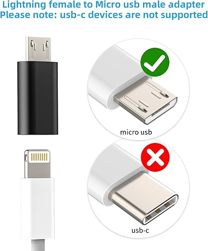 Miniatura 8 de zoyuzan Paquete de 3, adaptador micro USB a Lightning, adaptador Lightning macho a microusb hembra para iPhone 5s 6 6s 7 8 Plus se2 x xr xs 12 11