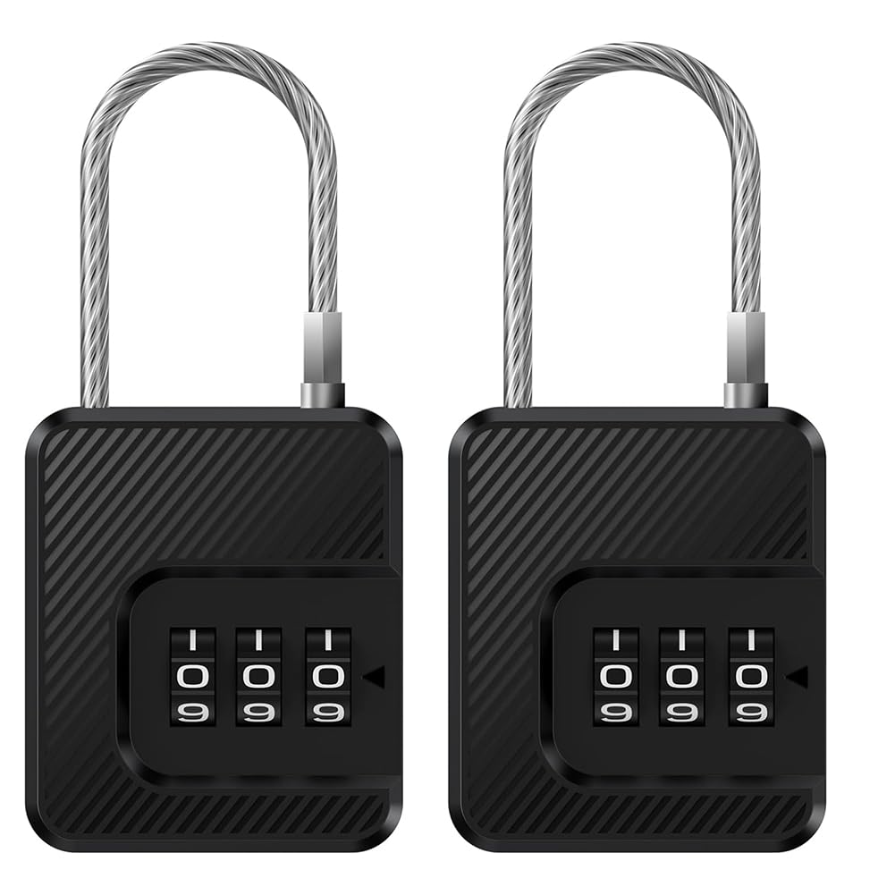 Udsknv[Ksl As Shown Lock Security Padlock With 3-Digit Combination Cable, Flexible Steel Cable Design- For Travel Luggage Suitcases, Bags(2 Pack)