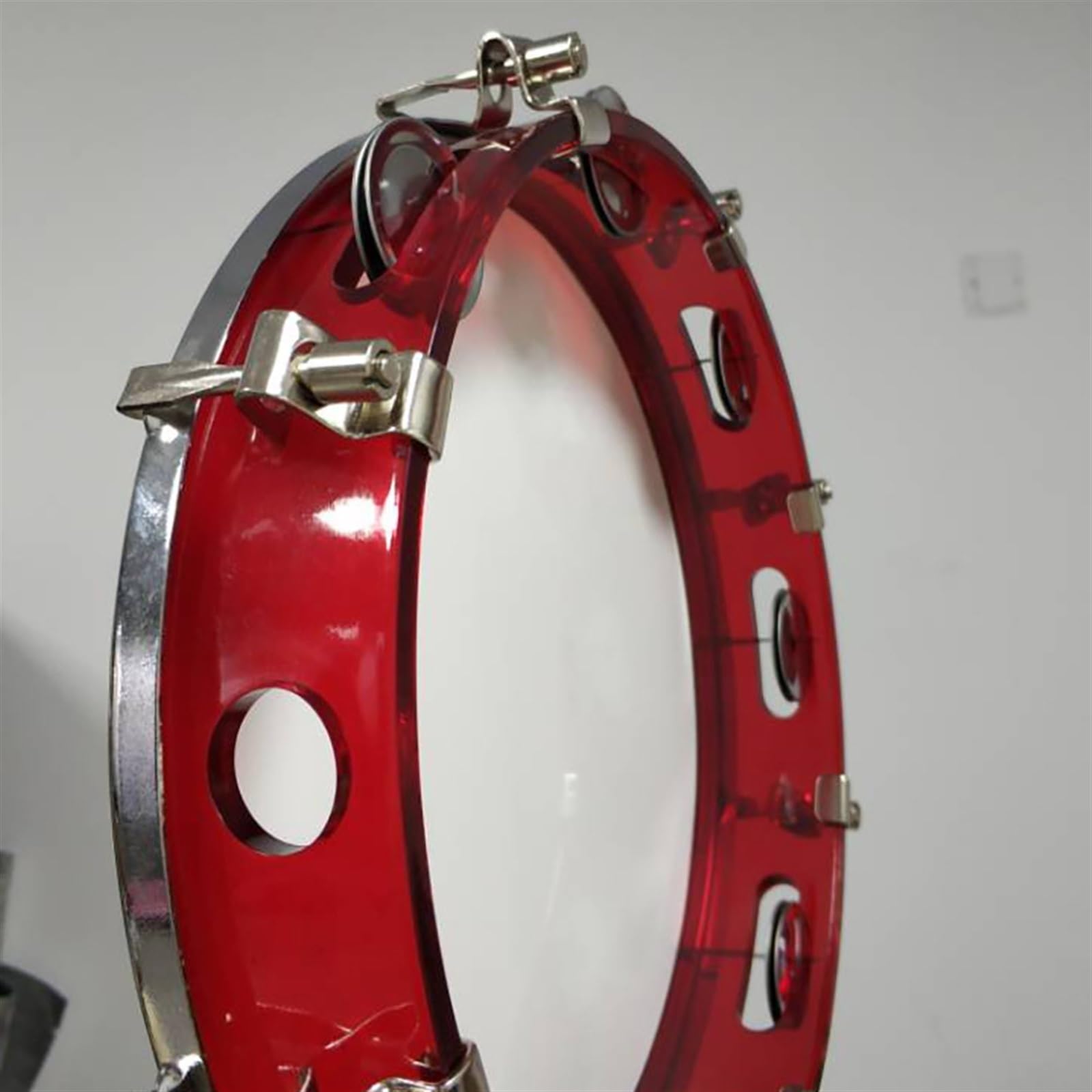 Tamburyn Dla Dorosłych Podwójny Rząd Metal Dzwonki Dzwonek Ręczny Klaśnij W Bęben Perkusja Instrument Do Kościół Musical Edukacyjny(Red)