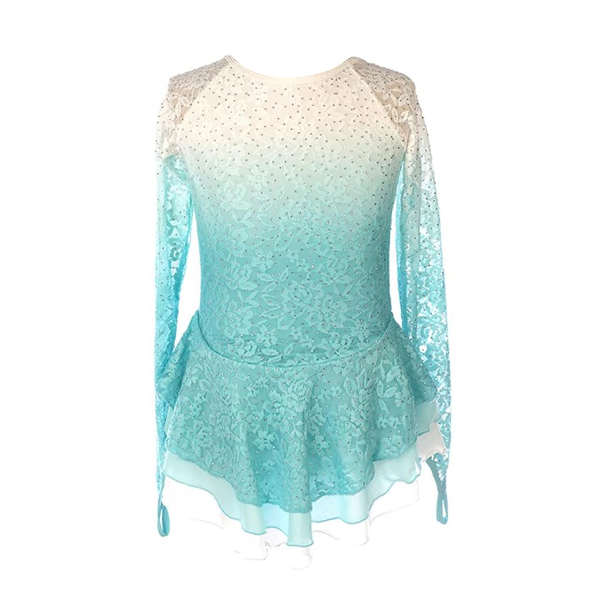 purpleq Eiskunstlauf Kleid Mädchen Kürkleid Strass Langarm Mesh Glitzer Ballettkleid Tanzkleid Gymnastik Bekleidung Rollkunstlaufkleid Leotard Tanzanzug Wettbewerb Tanzkostüm,Blau,3XS