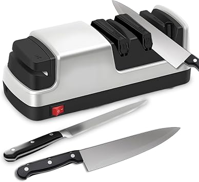 Knife Sharpener - Professional Precision Diamond Knife Sharpener for Kitchen Knives, Safe & Easy to Use Knife Sharpening Tool for All Knives Types - Silver