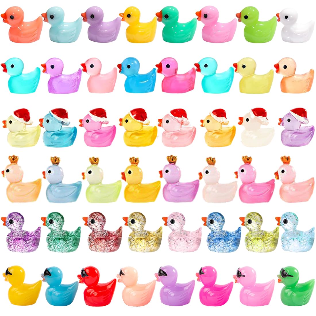 Purple Star Mini Ducks 50 Pack Tiny Ducks Little Ducks Christmas Plastic Ducks Small Resin Ducks Mini Resin Animals Figures Hide Miniature Fairy Garden Accessories Micro Statues Gifts Colorful