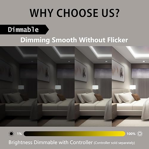 Miniatura 5 de Tira de luces LED de color blanco cálido de 3000 K, 450 lmft ultra brillante, CRI 95+, certificación UL, alta densidad 2835, 16 pies, 576 LED, cinta