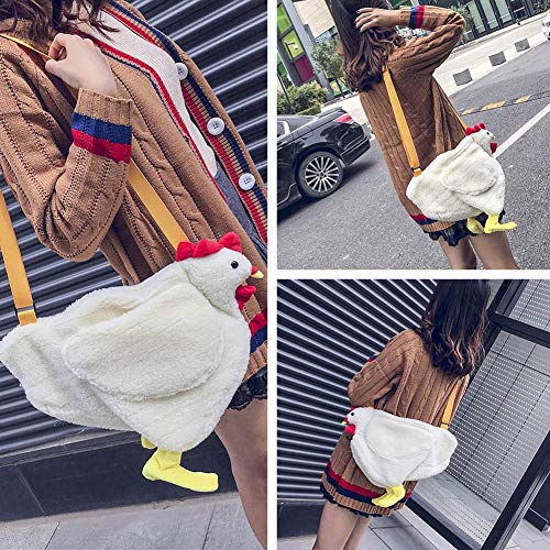 Women Crossbody Bag Cartoon Chicken Pattern Large Capacity, Cute Casual Shoulder Bags Fleece Zipper Soft Plush Handbags, Gifts for Friends Daughter Girlfriend White2