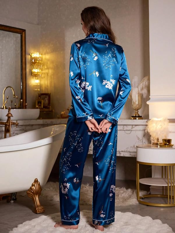Image of Night Suit for Women with Full Sleeve Button-Down Top with Pant Dress for Woman, Cotton Night Dress for Woman, Two-Piece Loungewear Set