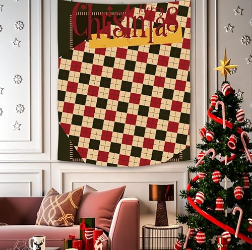 Ablecozy Christmas Tapestry Red And Green Color Blocking Chessboard For Bedroom Living Room Dorm Decor 59X51 Inch #TOP1