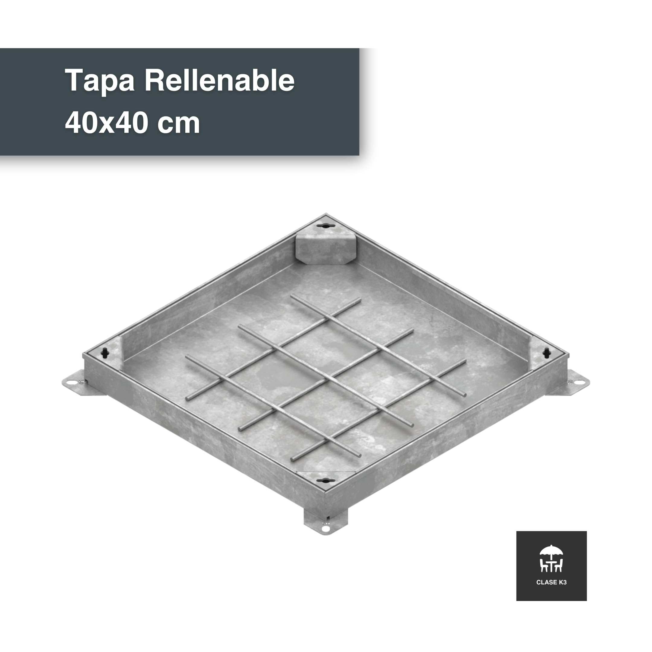 Tapa Invisible para Alcantarillado EASY con Marco de Acero Galvanizado | H50 mm | Uso Residencial y Viviendas | Empotrable y Pavimentable | Soporta hasta 300 kg - Carga Peatonal | 40x40 cm