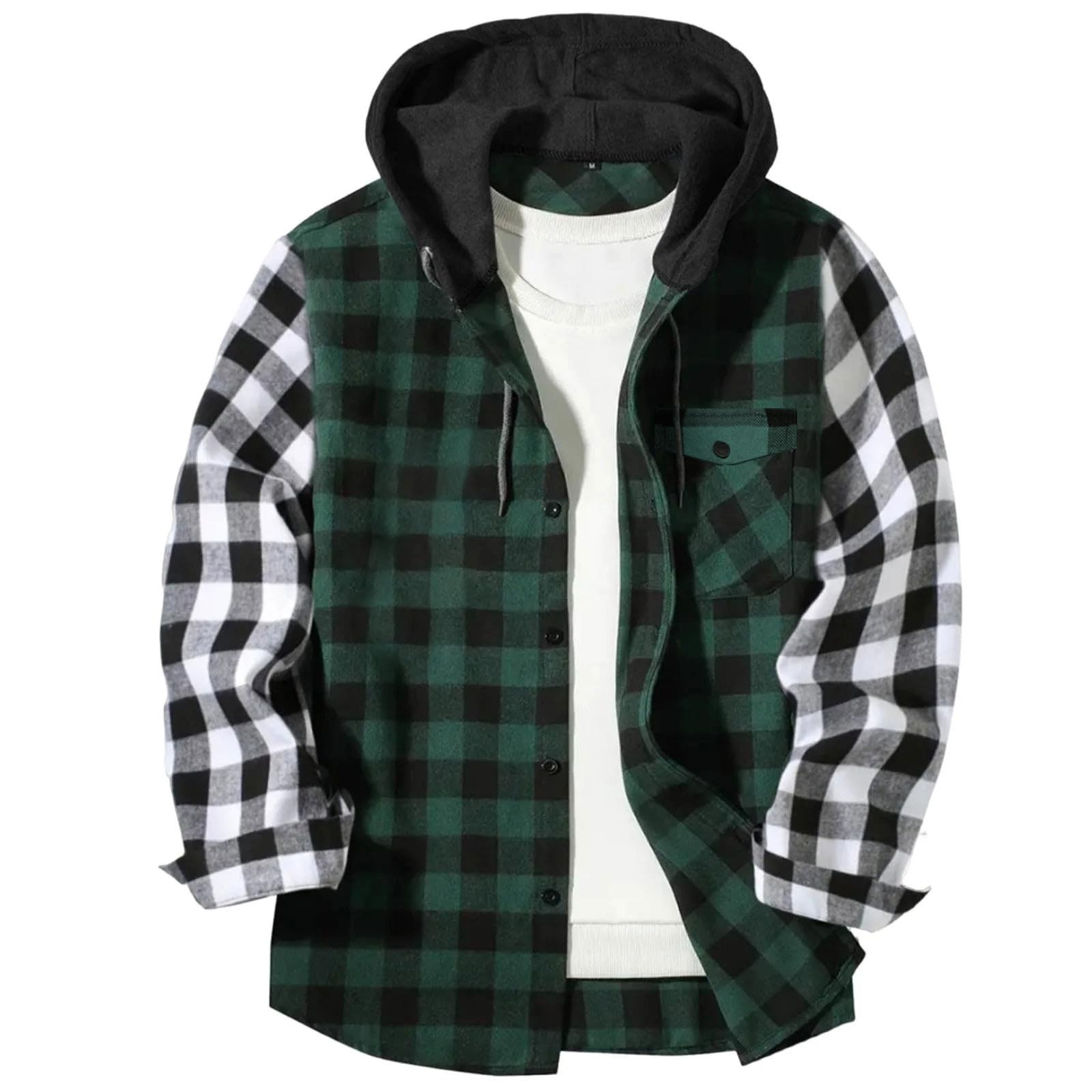 Shirts for Men Long Sleeve Fashion Casual Button Down Plaid Shirt Drawstring Hooded Jackets Lightweight Shacket 2026 — view 18