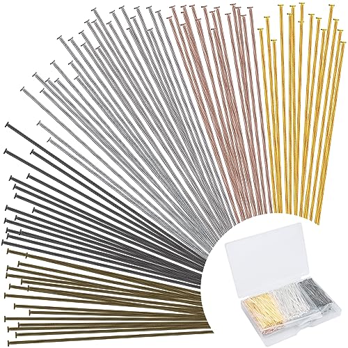 600 Pieces 2 Inch Flat Head Pins for Jewelry Making DIY Straight Head Pins Jewelry Making Pin Metal End Headpins for Craft Earring Bracelet Necklace Pendant Supplies (Flat Head Pins-Multicolor)