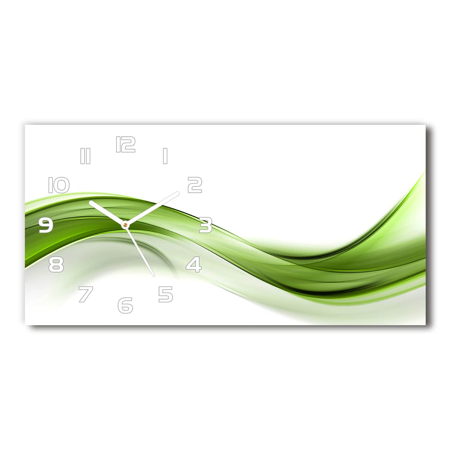 Tulup Glass Wall Clock 23.62x11.81 inch / 60x30cm Decoration Picture Image Wall Art Modern Decoration Kitchen Bedroom Living Room Silent - White - Green Wave