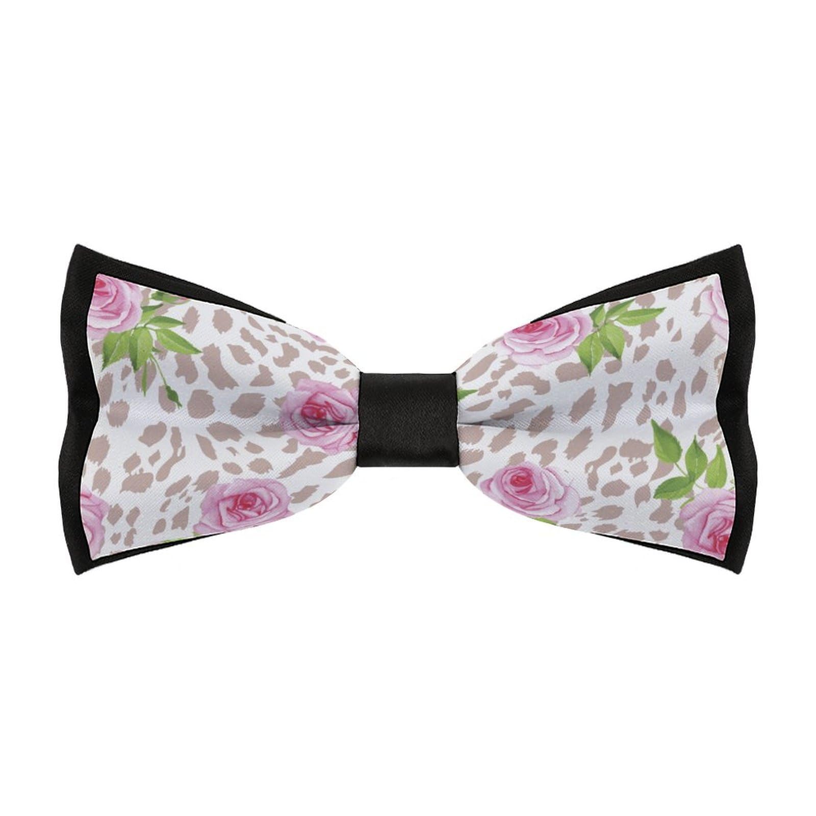 JYYAU Leopard And Roses Flowers Pattern Bow Tie Adjustable Necktie For Men Business Fashion Pre-tied Tie Neckwear Novelty Accessory For Weddings Party Festival
