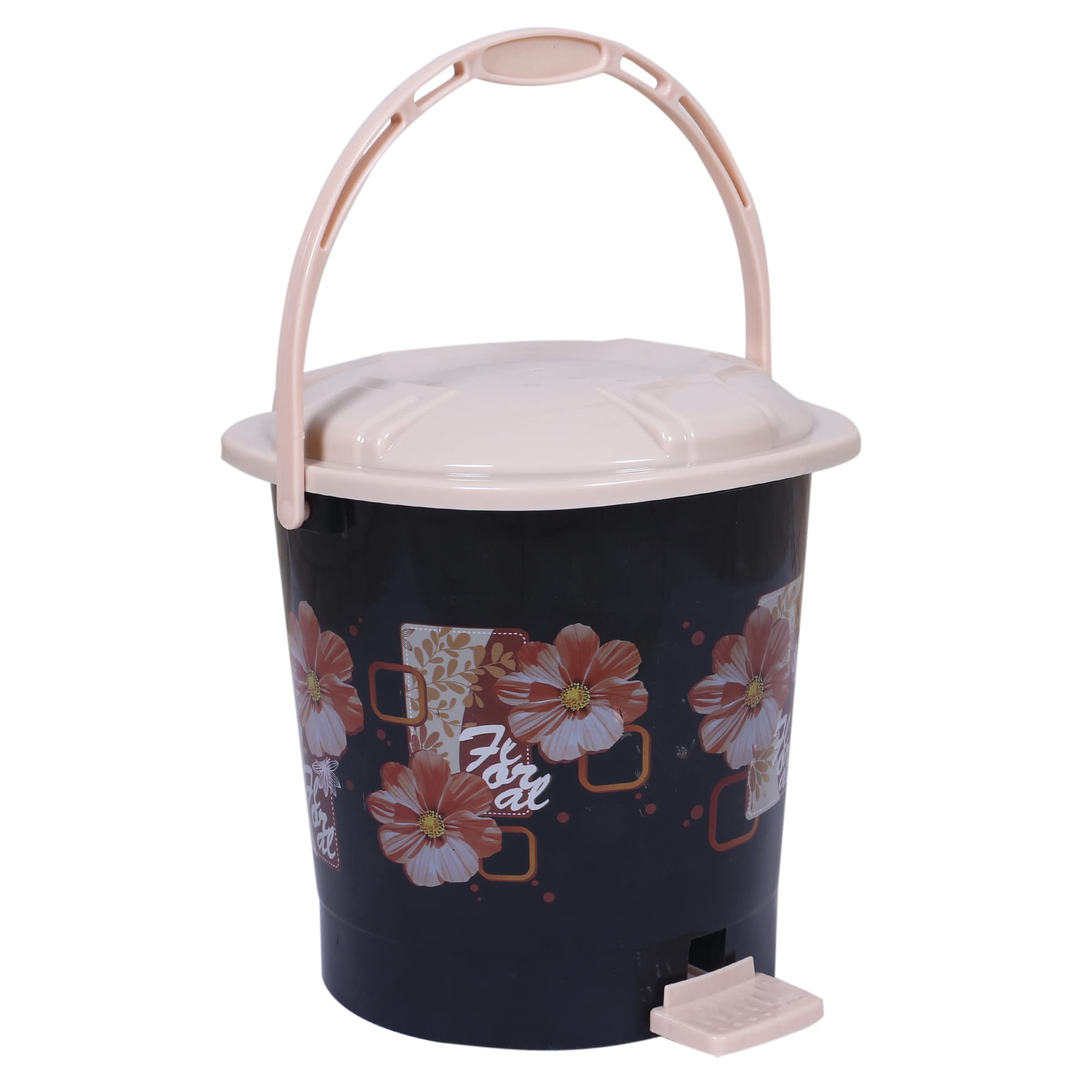 Kuber Industries Durable Floral Print Plastic Pedal Dustbin|Waste Bin|Trash Can For Kitchen & Home With Handle,7 Litre (Black) (B0B87P3J3Q) Amazon Price History, Amazon Price Tracker