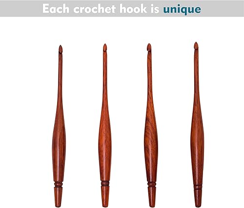 Miniatura 5 de Ommi - Ganchos de ganchillo con mango ergonómico, gancho de ganchillo de madera Padauk hecho a mano de 7 pulgadas, aguja de tejer, tejido de hilo