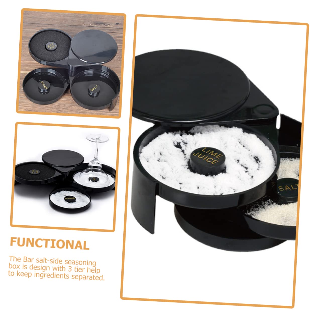 FUNOMOCYA Margarita Salt Side Box Tier Rotating Cocktail Salt Box Easy Access Storage Case