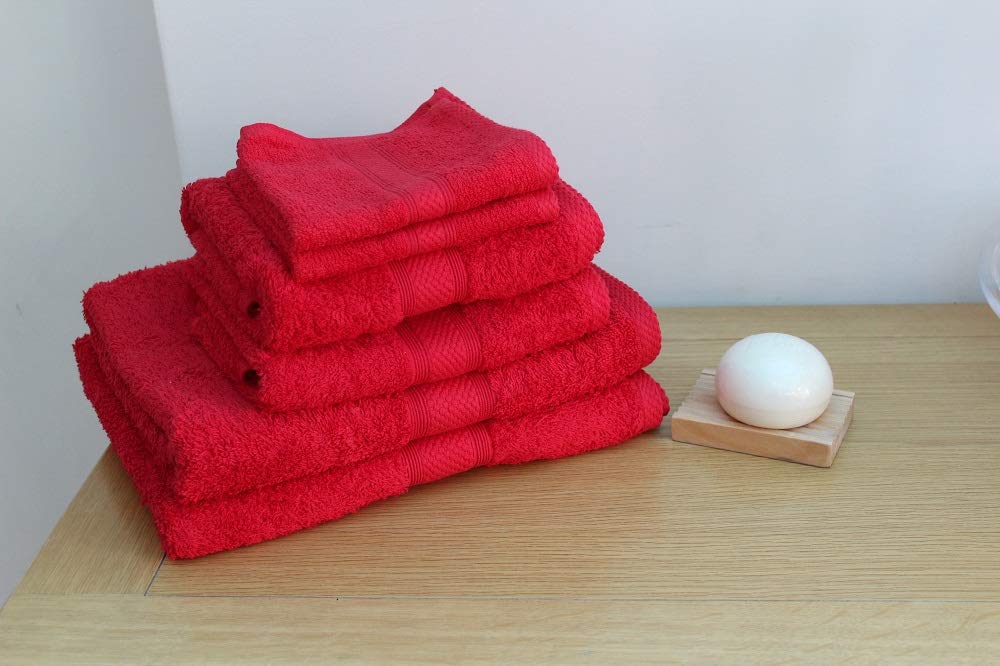 Shl Red - 100% Cotton 6 Piece 500 Gsm Towel Bale Set - 2 Face Flannels, 2 Hand Towels & 2 Bath Towels (Red)