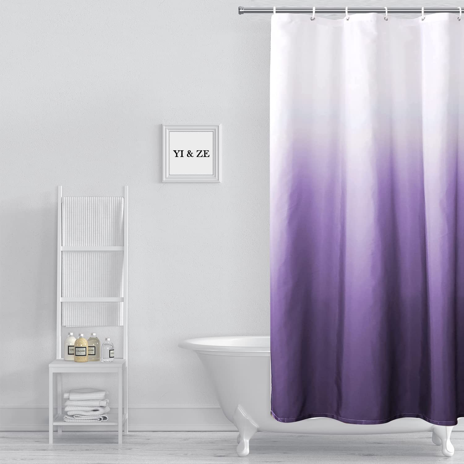 YI & ZE Ombre Dark Purple Shower Curtain Sets for Bathroom Accessories Fabric Polyester Waterproof Modern Shower Curtain Liner with 12 Hooks Purple W36xL72