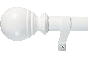 Decopolitan 30409-WT72 White Ball Single Telescoping 72-144 Inch Wooden Curtain Rod Set