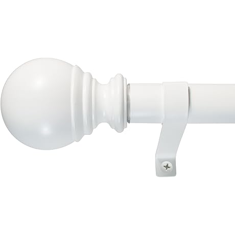 Decopolitan 30409-WT72 White Ball Single Telescoping 72-144 Inch Wooden Curtain Rod Set