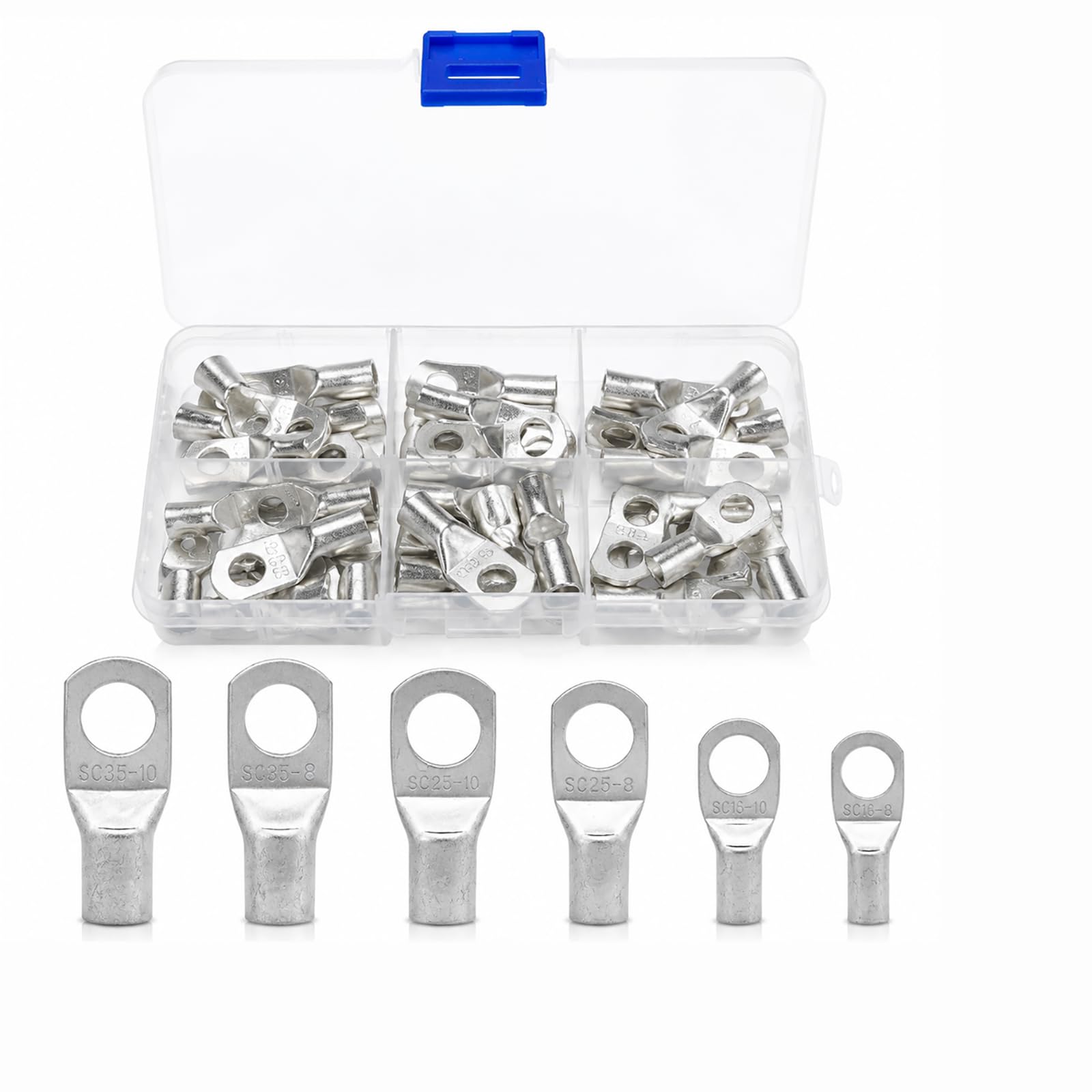 30er Pack Rohrkabelschuhe, Ringkabelschuhe Verzinntem Kupfer, SC Kabelschuhe 16 mm² 25 mm² 35 mm², Kabelschuhe M8 M10 für Batterie, Auto, Solar, Boot, Wohnmobil, Inverter und Stromkabel