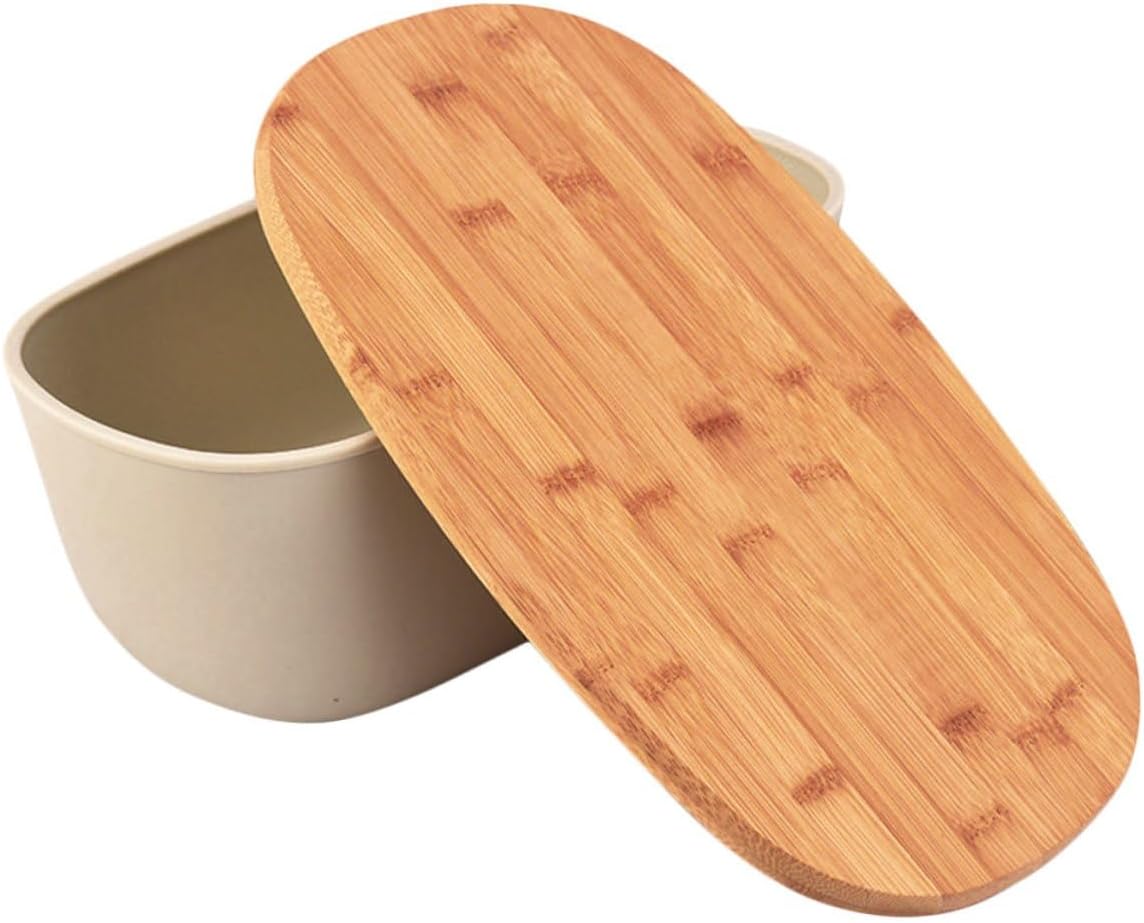Bread Container with Oak Lid Oval Desktop Bread Box for Kitchen Counter for Toast and Cake Preservation