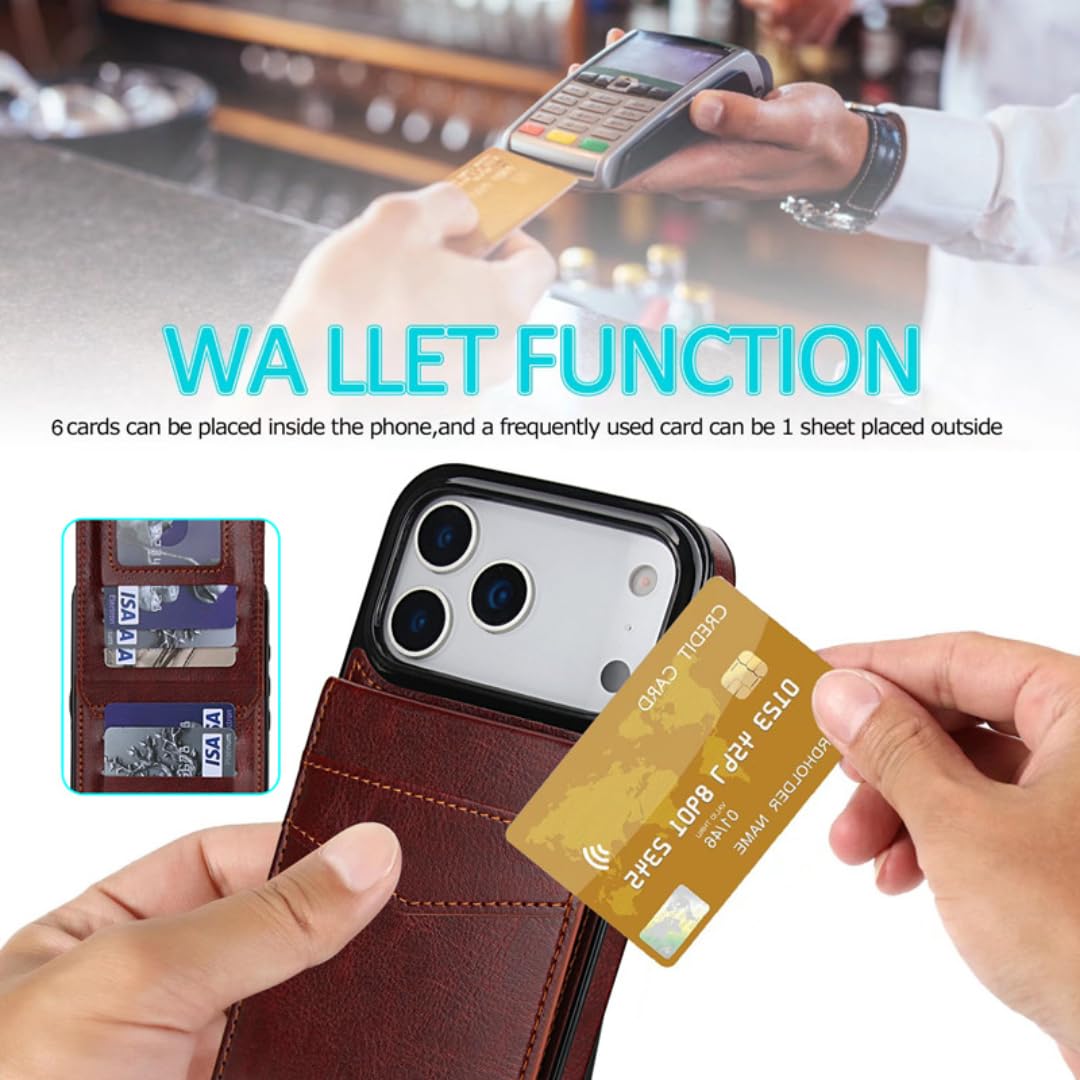 Funda de Lujo de Cuero con Tarjetero y Soporte para iPhone 15 Pro (para iPhone 15 Pro/Marrón)