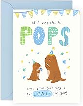 Happy Birthday Card For Pop - To A Very Special Pops - Otter Birthday Cards For Him Grandad Grandpa Grandfather - Bday Greeting Cards For Men - Comes With Stickers