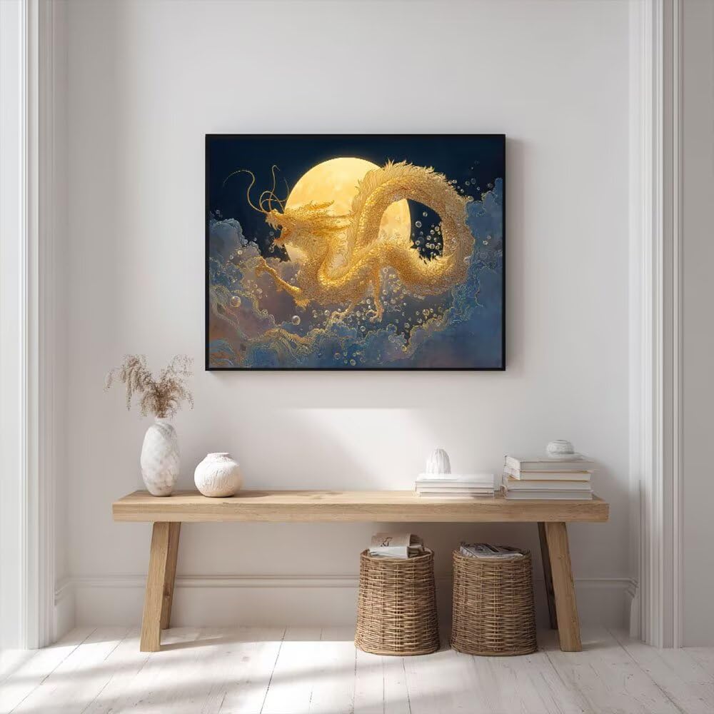 Malowanie według numerów dla dorosłych, Dragon Moon 80x100cm Akrylowe malowanie według numerów dla dzieci Dorośli Początkujący Malowanie 3 pędzlami Akwarela Malowanie według numeru Dzieci Zestaw do