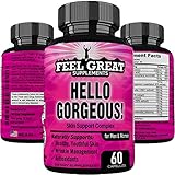 HELLO GORGEOUS Skin Hair and Nails Supplement for Women & Men, Daily Anti Aging Skin Care Product-Healthy Youthful Hair Skin and Nails Vitamins A, Vitamin C, Vitamin E, Collagen Hyaluronic Acid & More