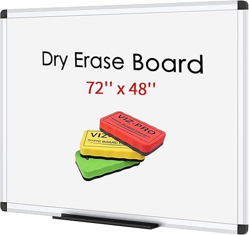 Miniatura 1 de VIZ-PRO Pizarra de borrado en secopizarra blanca, 72 x 48 pulgadas, tablero montado en la pared para la escuela, la oficina y el hogar, con 3