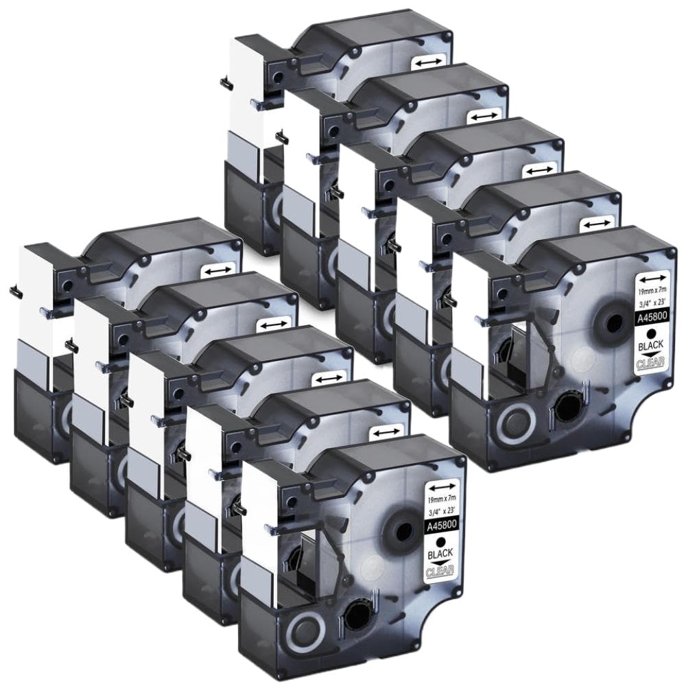 10 pezzi di nastro per etichette nero su trasparente standard da 19 mm per nastro D1 45800 compatibile con stampanti LabelManager 300 350D