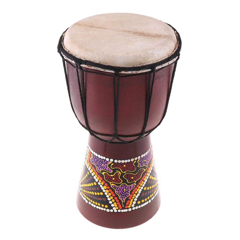 Morelian 6in African Djembe Drum Hand-Carved Solid-Wood Goat-Skin Traditional African Musical Instrument