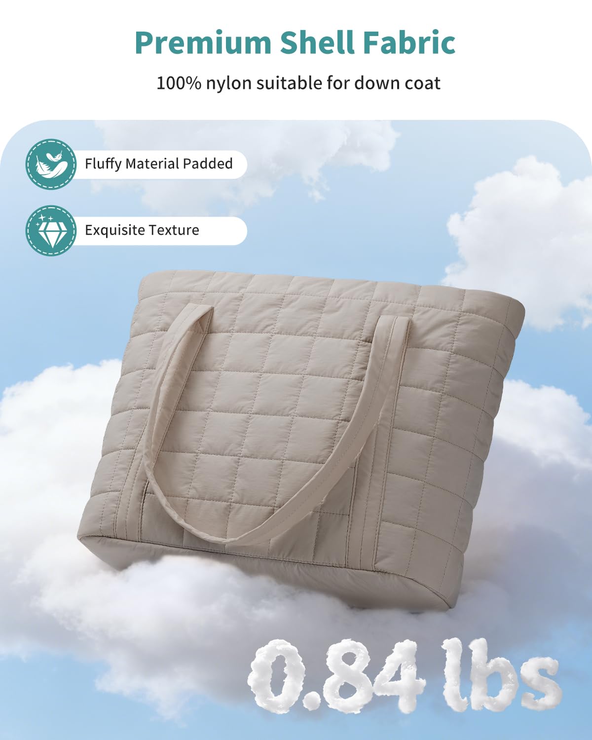 Narwey Tote Bags for Women, Puffer Quilted Work Tote Bag Women for Travel, Gym, Beach with Cup Holder & Laptop Compartment — view 3