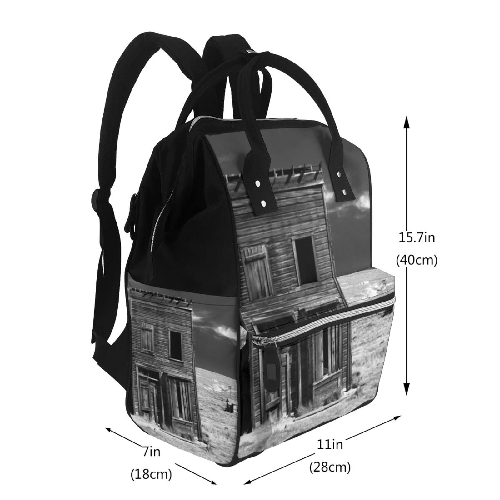 OUSIKA Old Building Up - Mochila multifunción para pañales de viaje, grande, para mamá, papá, color negro, talla única, Negro, talla única