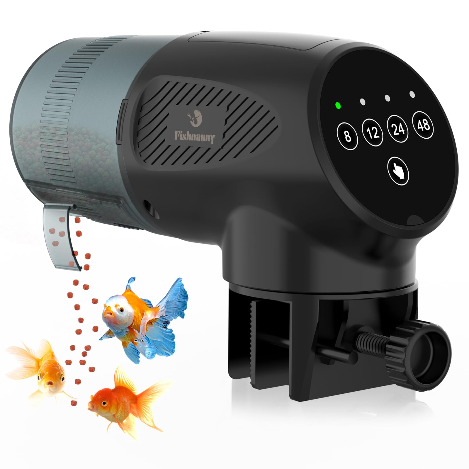 Distributeur automatique à piles pour poissons - Facile à utiliser - Avec 4 réglages de minuterie - Design résistant à l'humidité pour granulés et flocons - 200 ml - Idéal pour les poissons